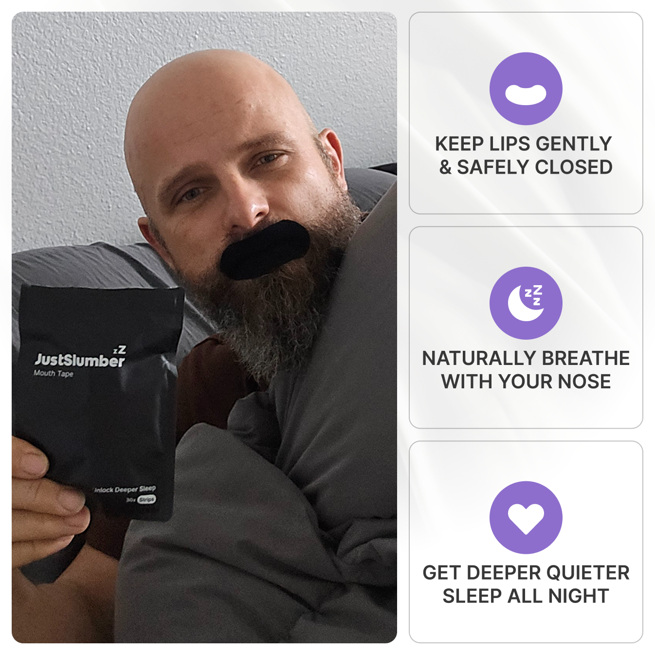 Unlock Deeper Sleep. JustSlumber Mouth Tape.